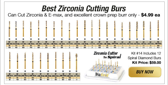 G/198-021 | (856)  10-Pk , Multi use Gold Diamond Burs (Round End Taper Shaped)