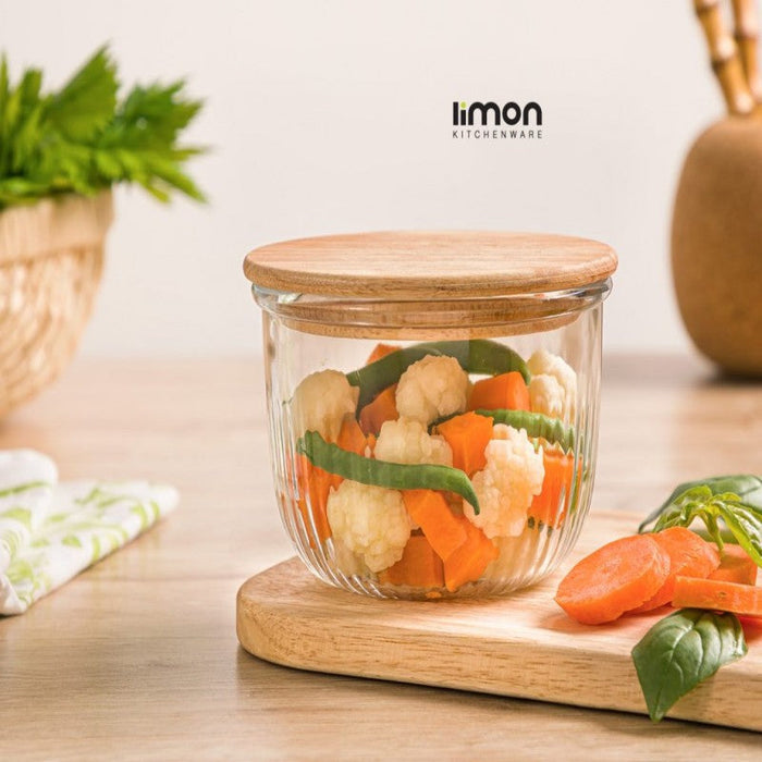 GLASS BOWL WITH WOODEN LID 470 ML 2175