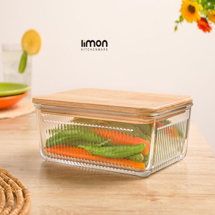 GLASS CONTAINER WITH WOODEN LID 1.1 L 2191