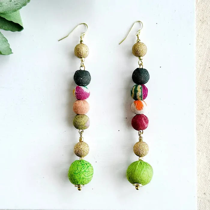 Glimmering Kantha Linear Earrings