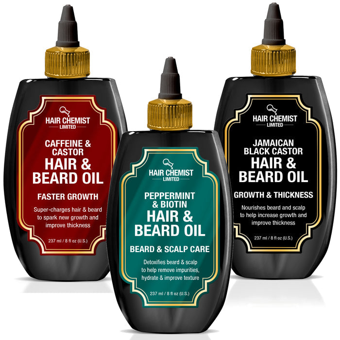 Hair Chemist Men's Hair & Beard Oil Collection 3-PC Gift Set