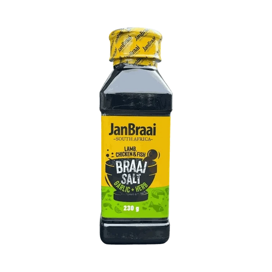 Jan Braai Braai Salt Garlic & Herb 230g shaker bottle for seasoning meats and vegetables