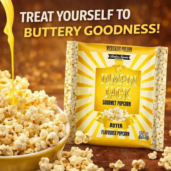 Jumpin Jack Gourmet Popcorn Butter Seeds pack of three microwave popcorn bags with buttery flavor