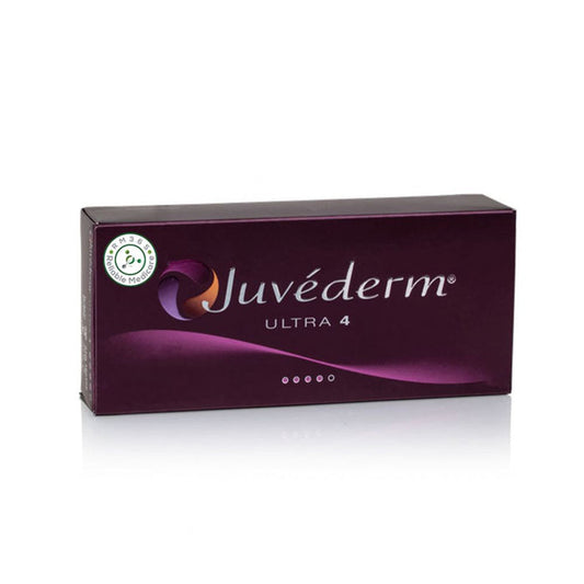 Juvederm Ultra 4 Lidocaine skin care syringe with 2x 1ml for facial wrinkle treatment and volume enhancement.