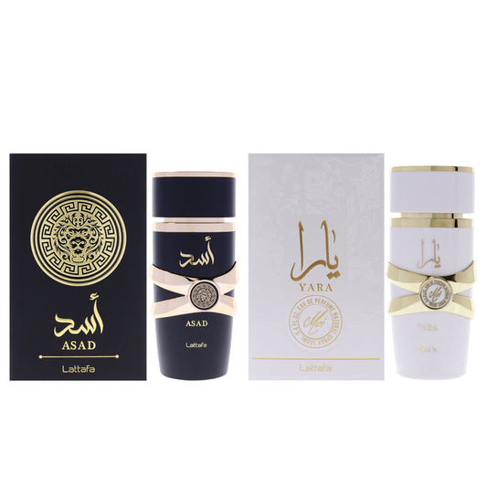 Lattafa Kit by Lattafa for Unisex - 2 Pc Kit 3.4oz Yara Moi EDP Spray, 3.4oz Asad EDP Spray