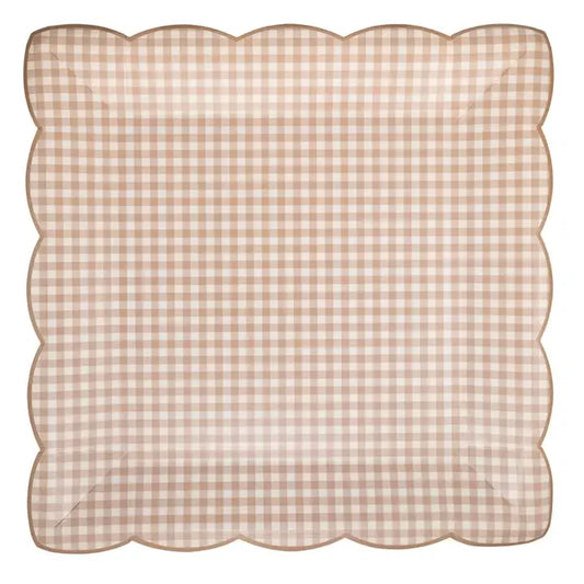 Light Brown Gingham Paper Plate