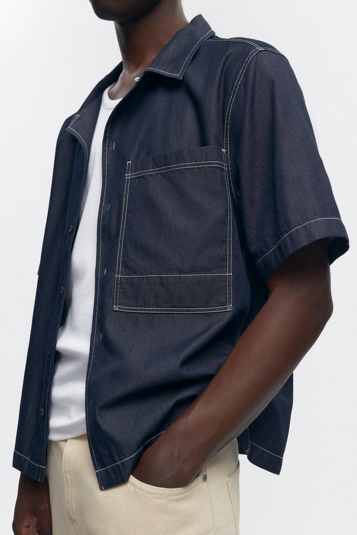 Men's Chambray Camp Shirt in Rinse