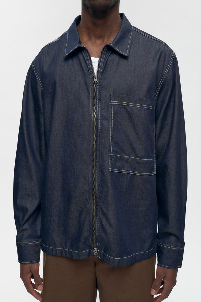 Men's Chambray Full Zip Shirt in Rinse
