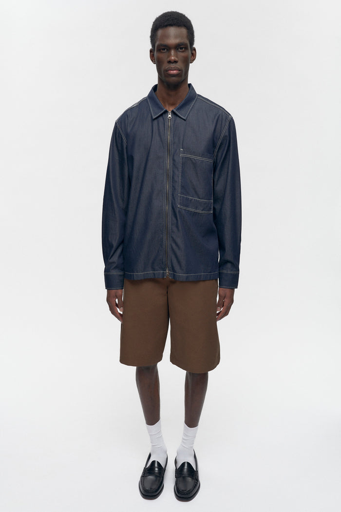 Men's Chambray Full Zip Shirt in Rinse