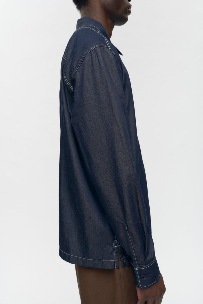 Men's Chambray Full Zip Shirt in Rinse
