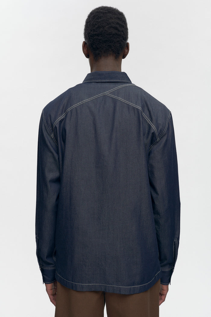 Men's Chambray Full Zip Shirt in Rinse