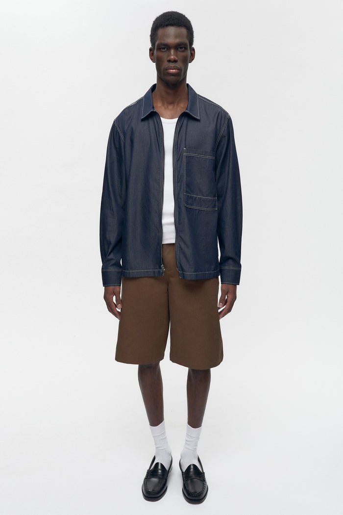 Men's Chambray Full Zip Shirt in Rinse
