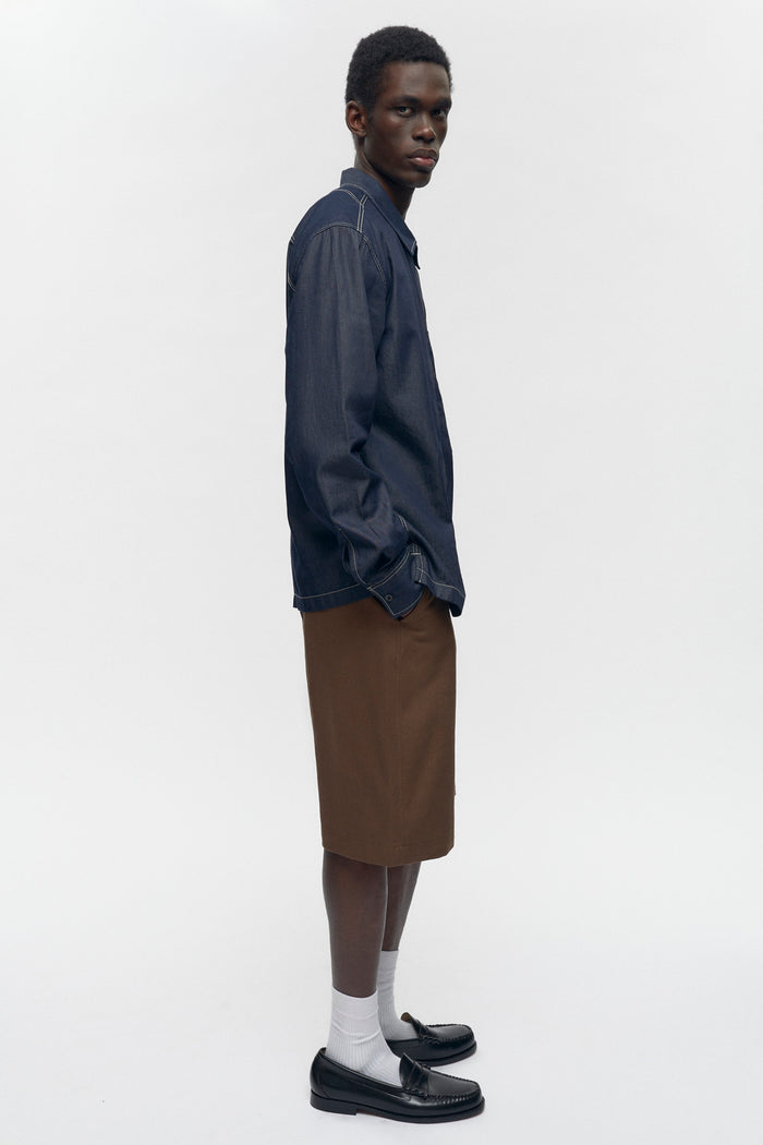 Men's Chambray Full Zip Shirt in Rinse