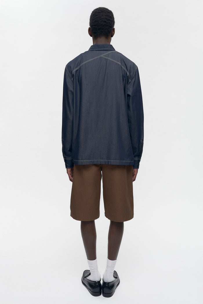 Men's Chambray Full Zip Shirt in Rinse
