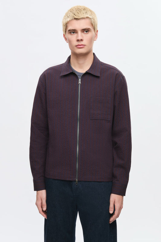Men's Full Zip Shirt in Cocoa/Navy