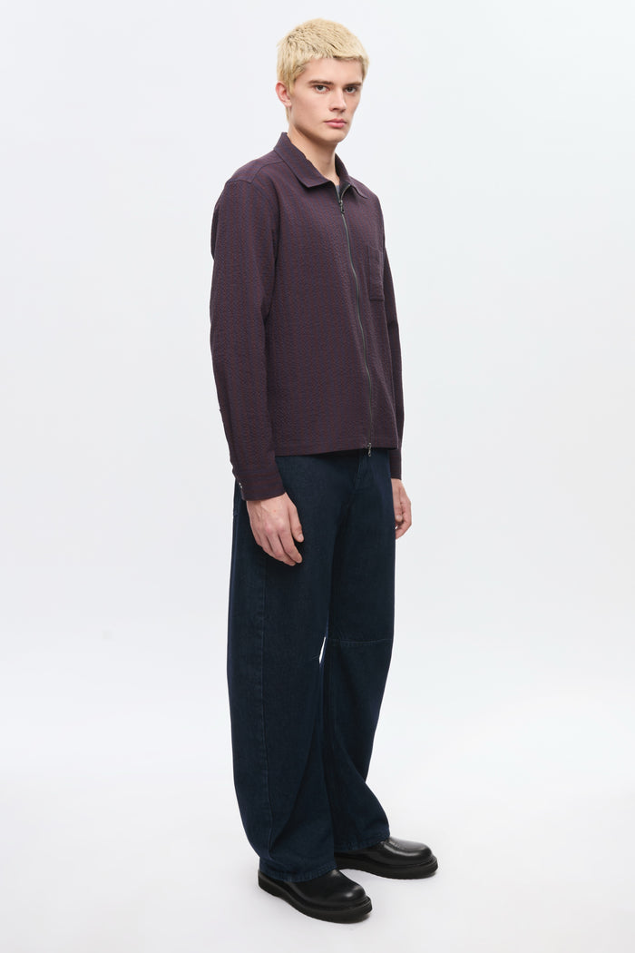 Men's Full Zip Shirt in Cocoa/Navy