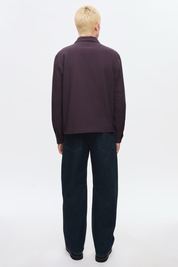 Men's Full Zip Shirt in Cocoa/Navy