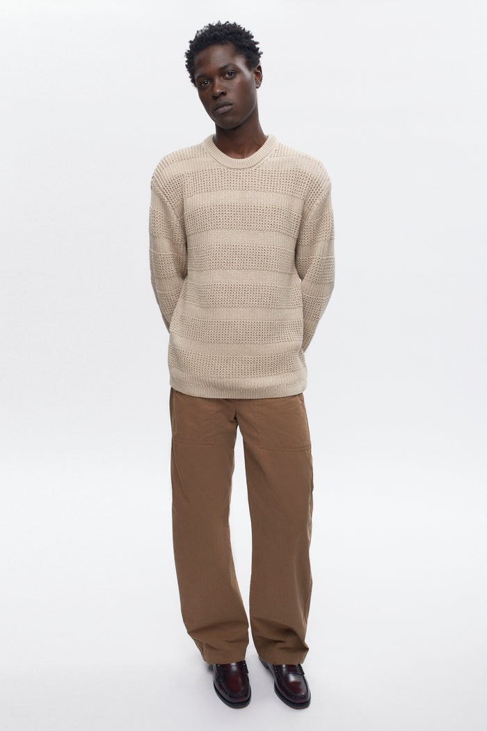 Men's Grid Stitch Crewneck Sweater in Oat Melange