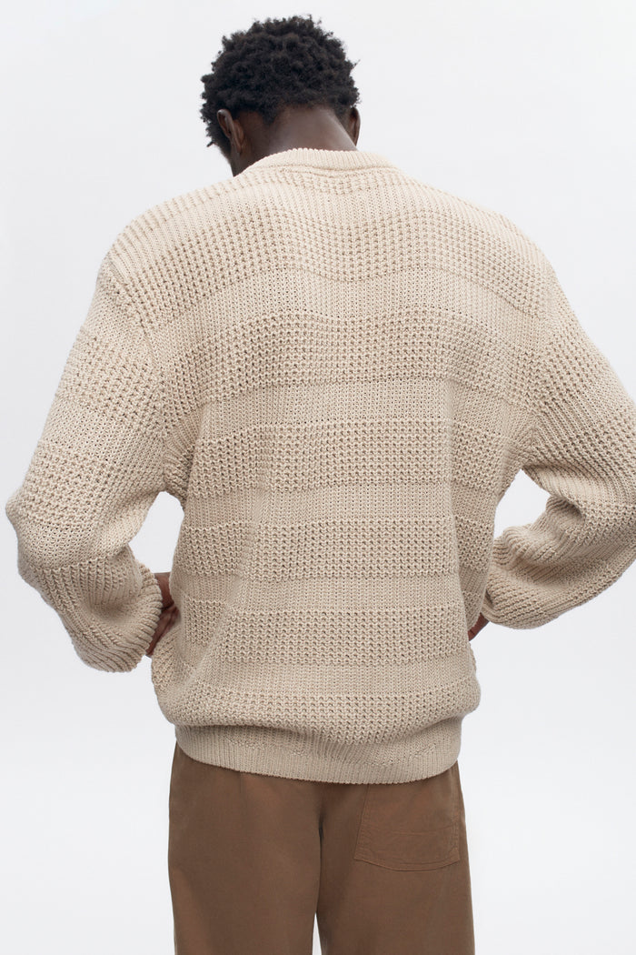 Men's Grid Stitch Crewneck Sweater in Oat Melange