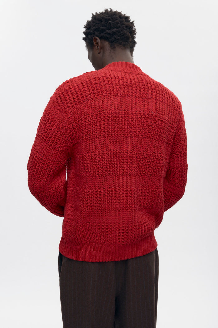 Men's Grid Stitch Zip Sweater in Sunstar Red