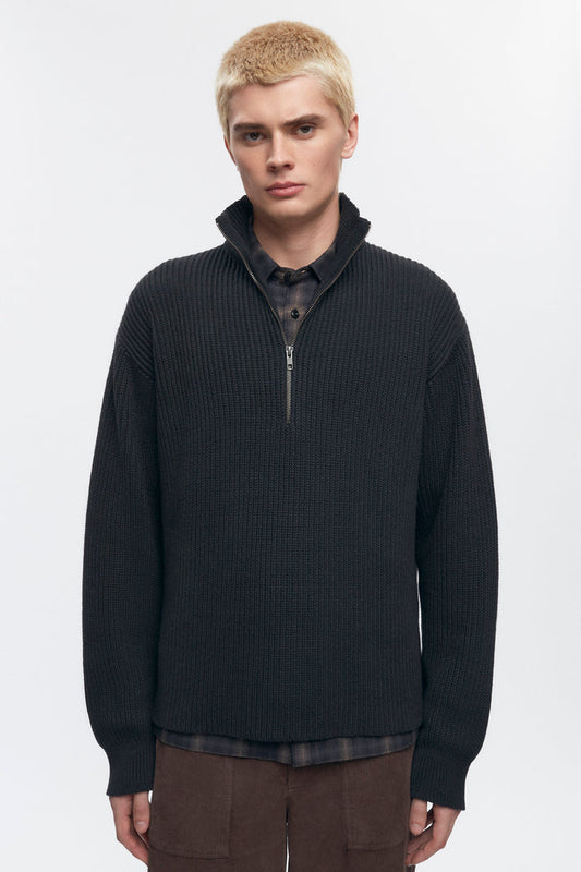 Men's Half Zip Rib Sweater in Black