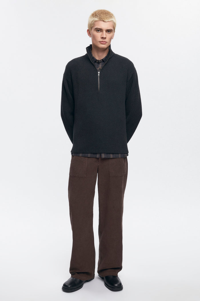 Men's Half Zip Rib Sweater in Black