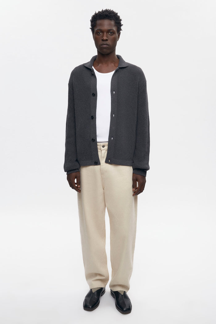 Men's Open Knit Shirt in Charcoal Melange