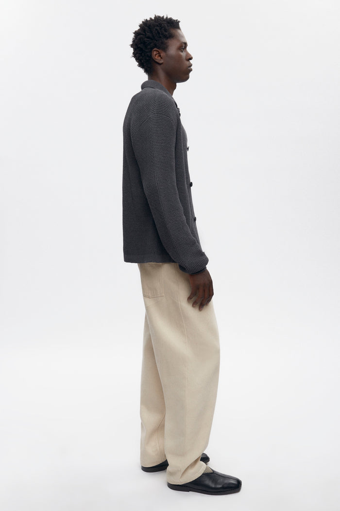 Men's Open Knit Shirt in Charcoal Melange