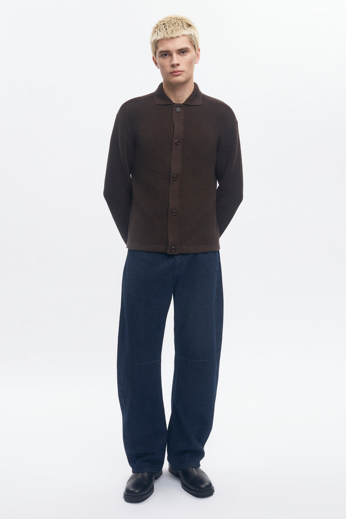 Men's Open Knit Shirt in Coffee Bean Melange