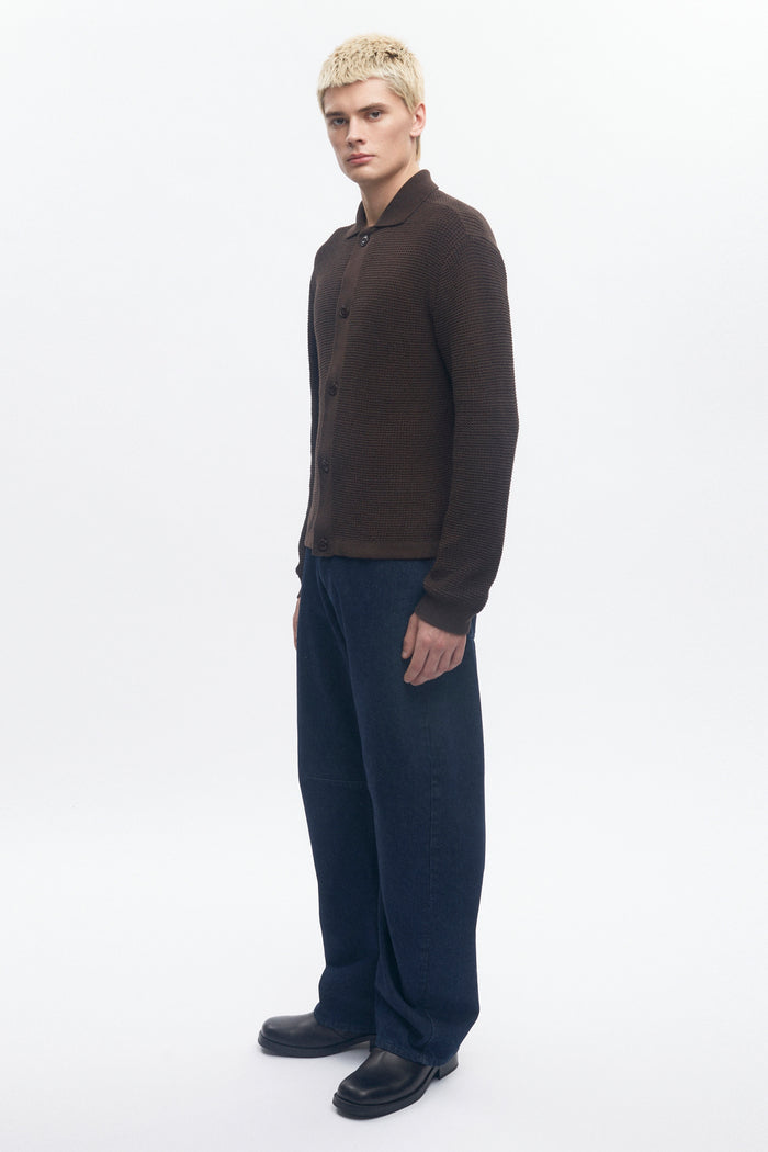 Men's Open Knit Shirt in Coffee Bean Melange