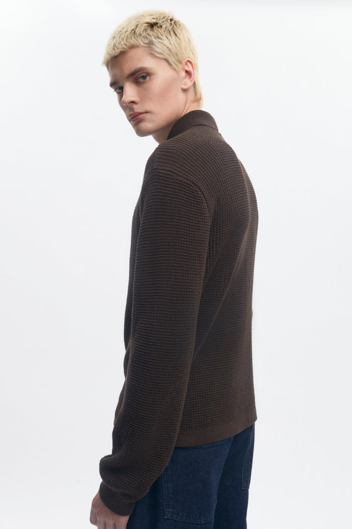 Men's Open Knit Shirt in Coffee Bean Melange