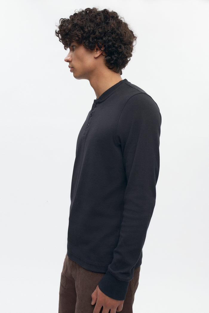 Men's Rib Henley in Black