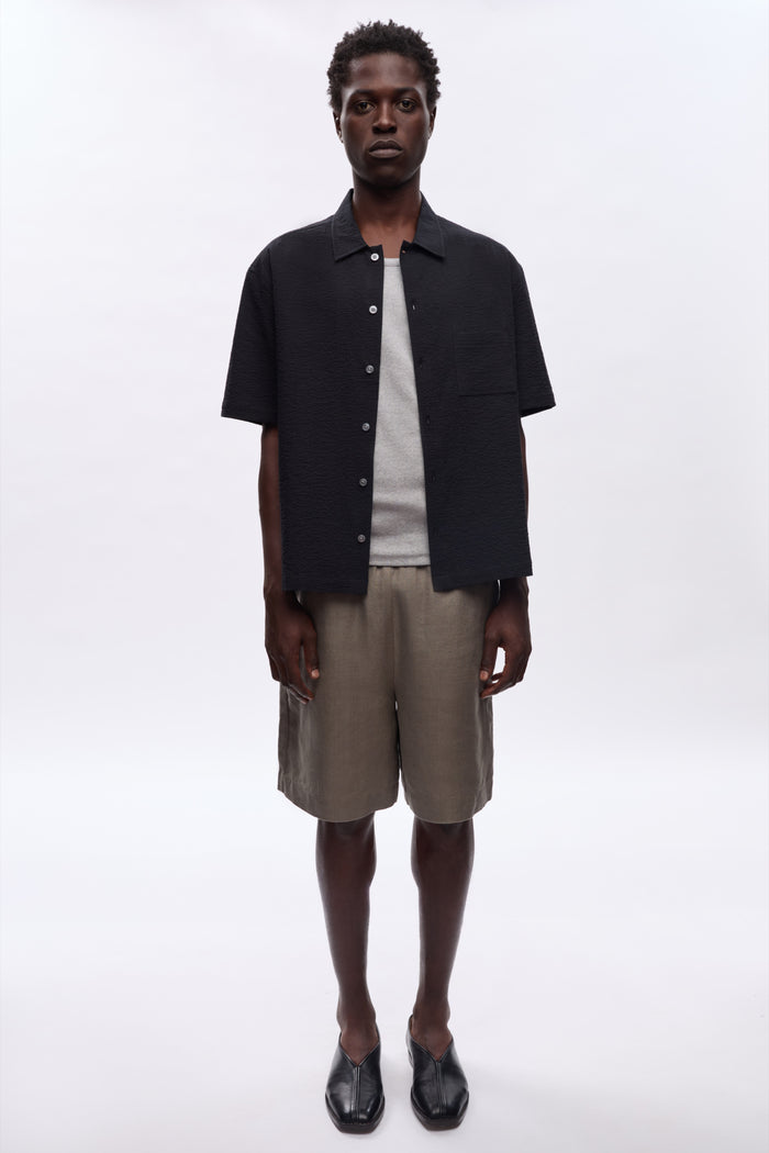 Men's Seersucker Shirt in Black