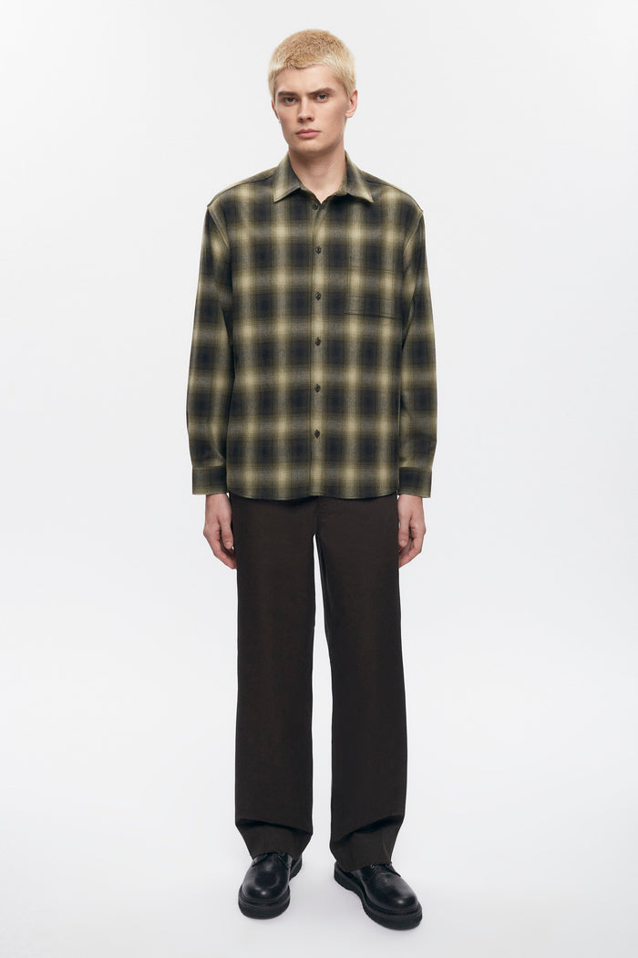 Men's Wool Flannel Shirt in Olive Plaid