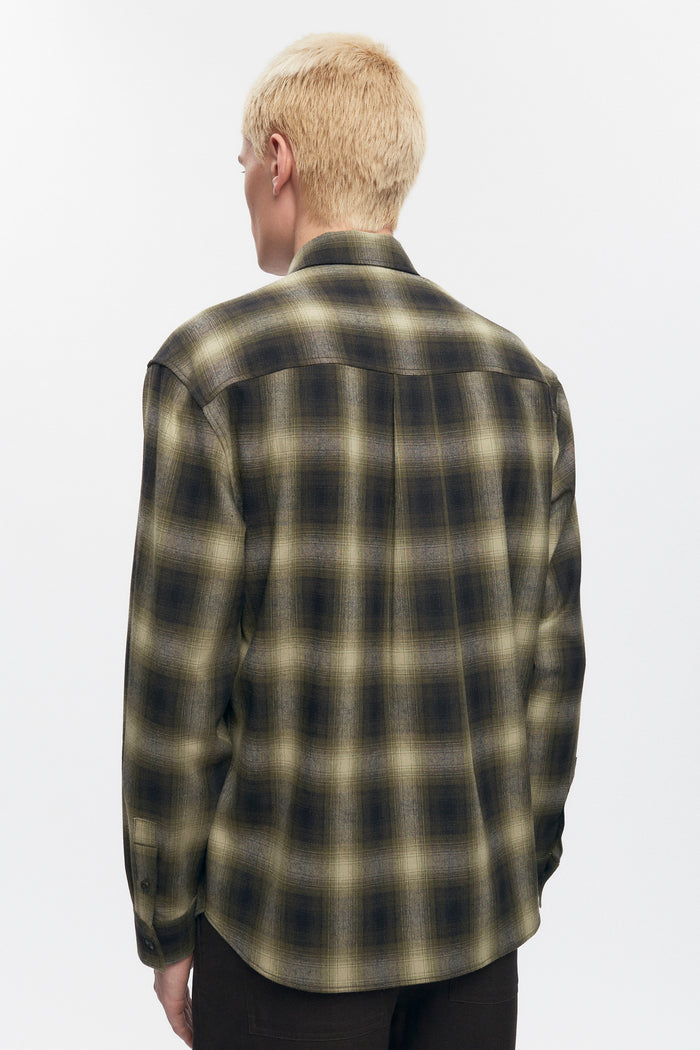 Men's Wool Flannel Shirt in Olive Plaid
