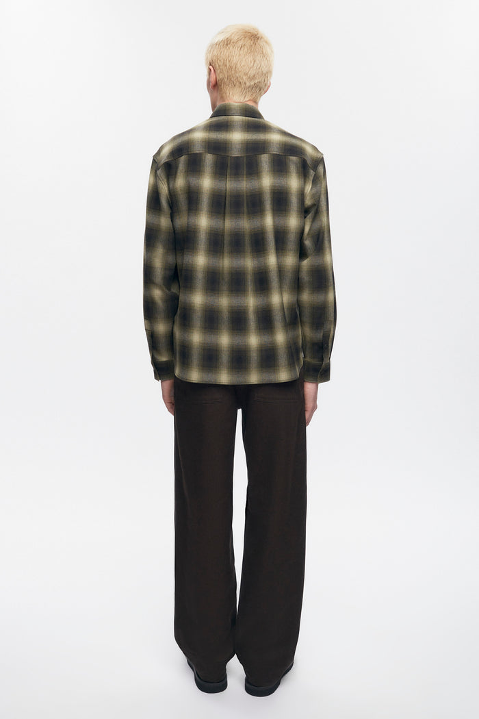 Men's Wool Flannel Shirt in Olive Plaid
