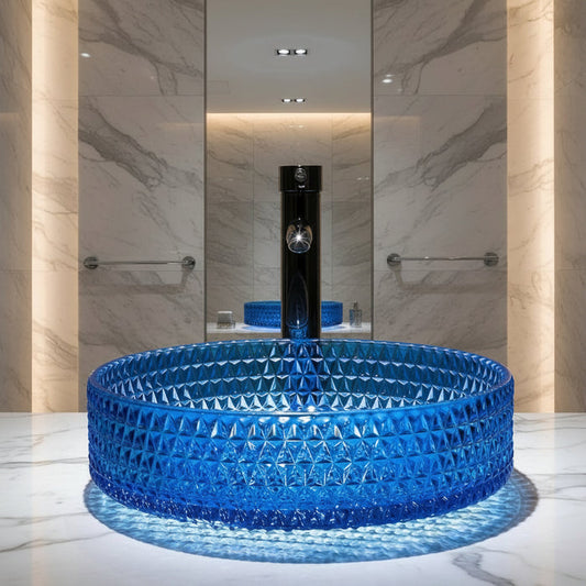 Modern Crystal Basin Wash Glass Sink - Blue Glass