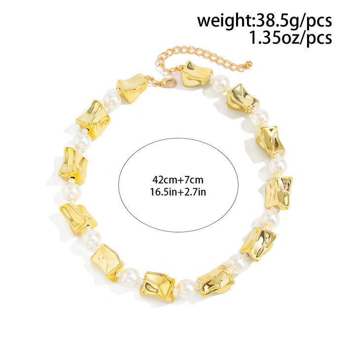 N2747 - Pleated Square Pearl Beaded Necklace