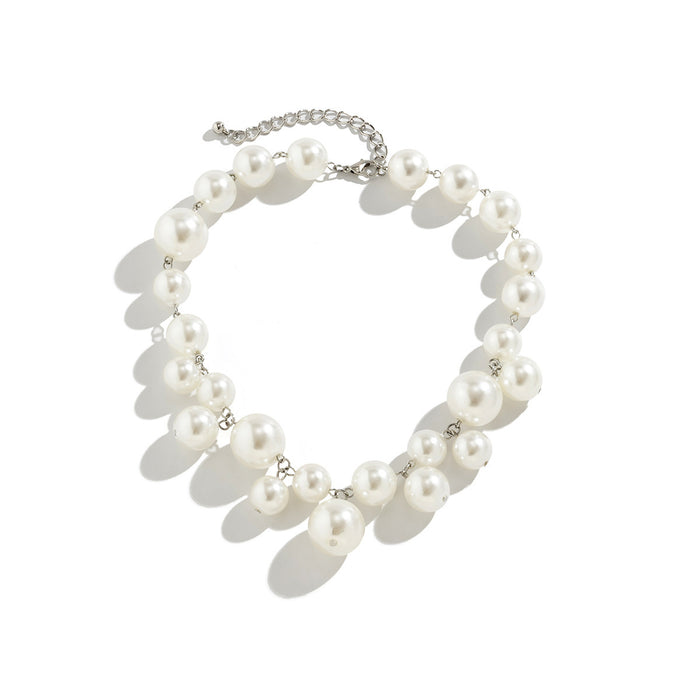 N2751 - Punk style personalized creative round beads imitation pearl tassel necklace