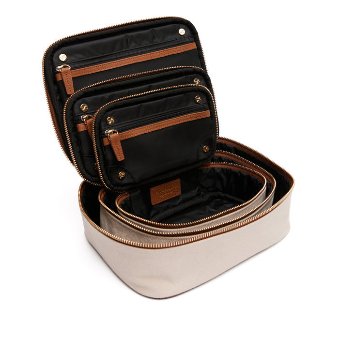 Nested Travel Organizer Trio in Canvas Natural Canvas/Saddle Brown