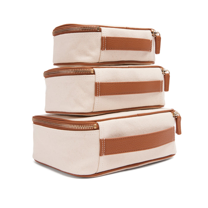 Nested Travel Organizer Trio in Canvas Natural Canvas/Saddle Brown