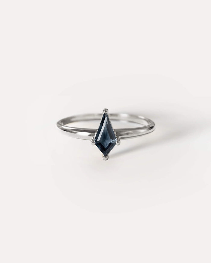 Sterling Silver ring with a marquise-shaped  Midnight Blue Sapphire  gemstone on a white background, plp_main; Material: Sterling Silver