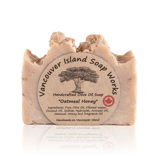This rich, fragrant soap will soothe your skin with calming organic oatmeal. Combined with pure honey to moisturize and give you a beautiful glow. Handmade, natural, olive oil soap. Made on Vancouver Island in BC, Canada.