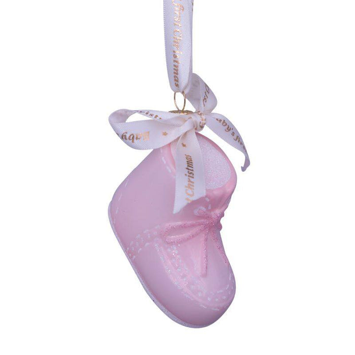 Ornament glass pink baby's first Christmas shoe H6cm