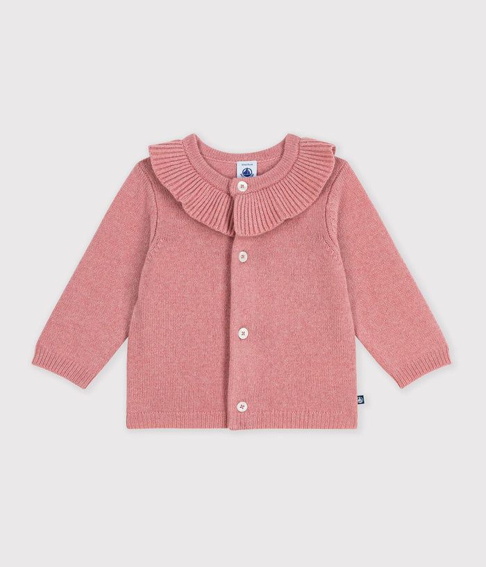 Petit Bateau Knit Cardigan with Collar in Pink