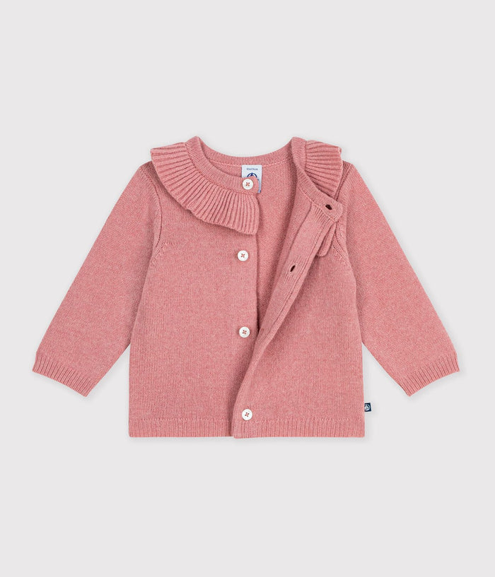 Petit Bateau Knit Cardigan with Collar in Pink