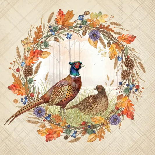 Pheasant Wreath Paper Lunch Napkins