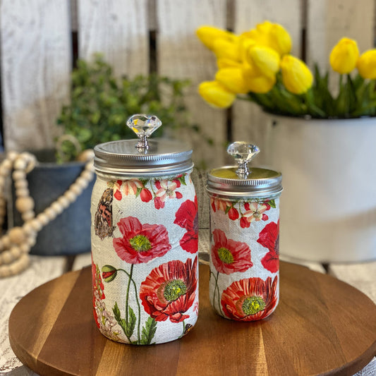 Poppy & Butterfly Decoupage Jar
