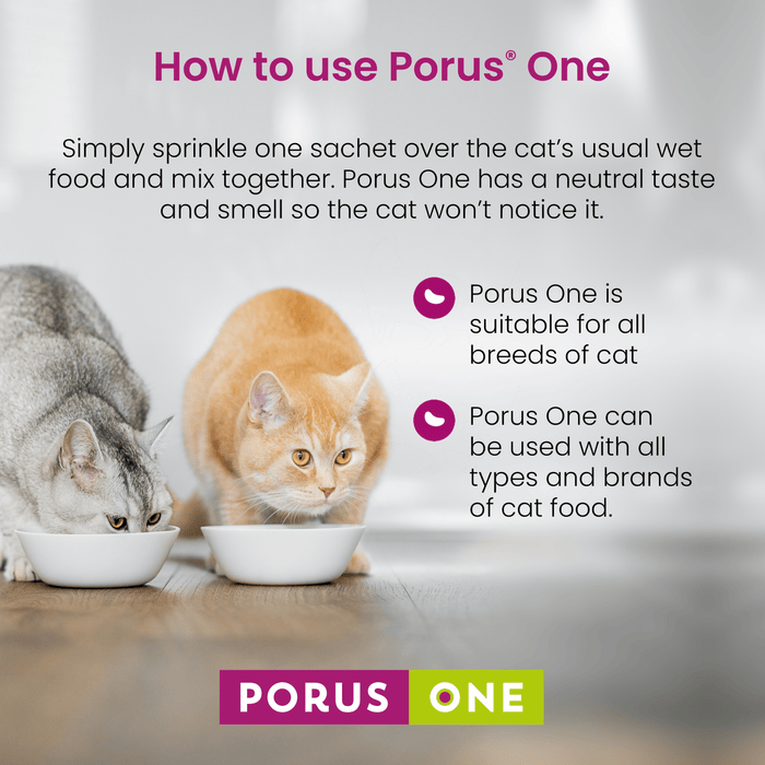 Dechra Porus One daily kidney health support for cats, prevents build-up of toxins 30 x 500mg how to use