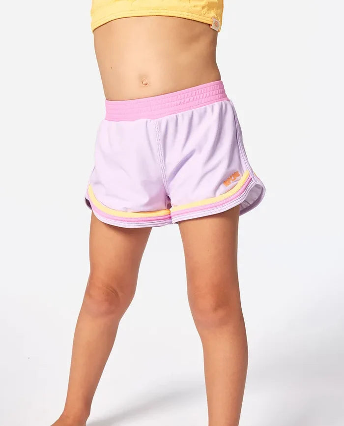 Rip Curl Girls Rainbow Tide boardshort light purple elastic waist.